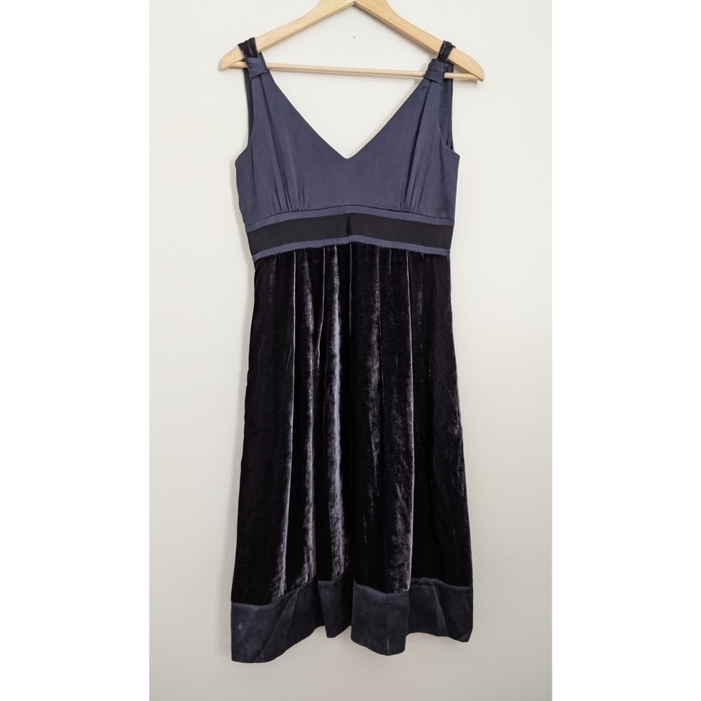Jigsaw Blue Velvet Silk Empire Waist Dress Size 6